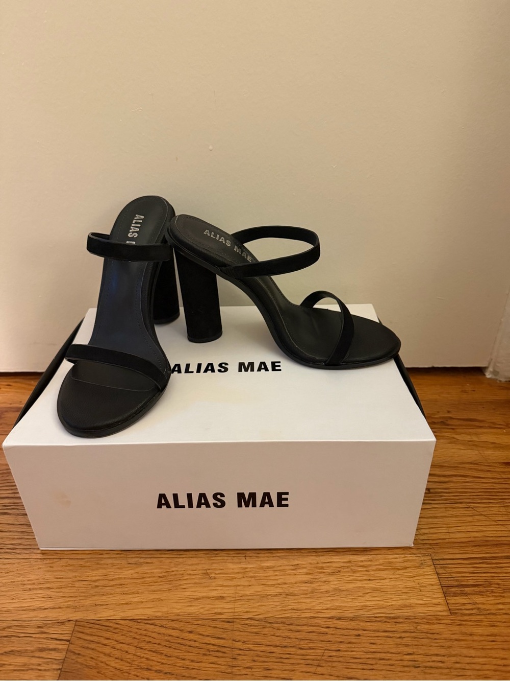 Alias Mae Black Suede Leather Strap Heel Sandals